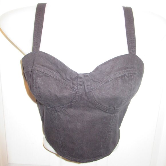Black Bustier Crop Top, Young Fabulous & Broke NWT Pin-up Retro Hot Topic Denim - Picture 2 of 8
